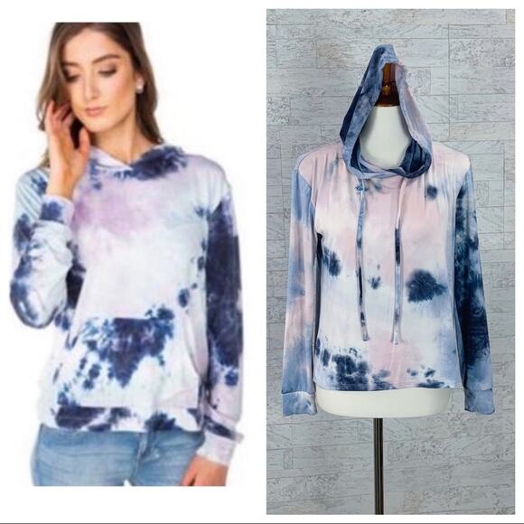 Wallflower Tops - Tie dye pullover hoodie / hooded long sleeve tee lightweight
